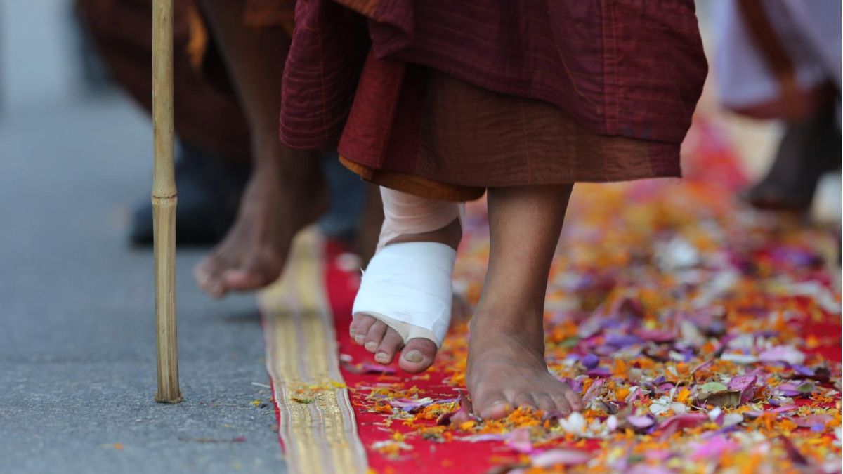 Foreign monk in peace walk, hospitalised